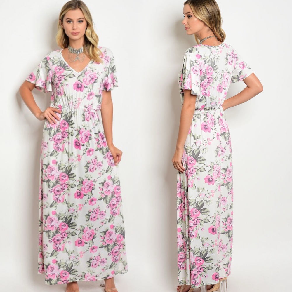 Floral Pink Maxi Spring Summer Dress